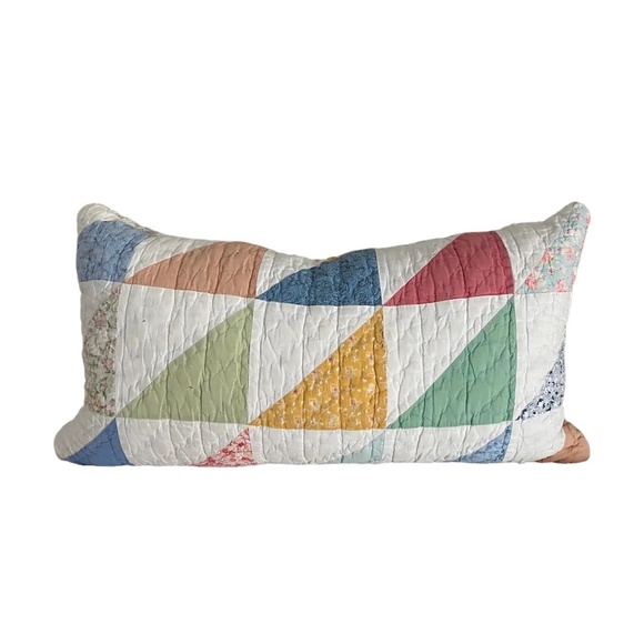 ANTIQUE Half Square Triangle Quilt Down Pillow - Picture 2 of 6